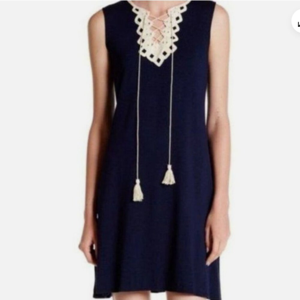 Max Studio Lace-Up Crochet Neck Tassels Sleeveless Dress - Picture 9 of 16